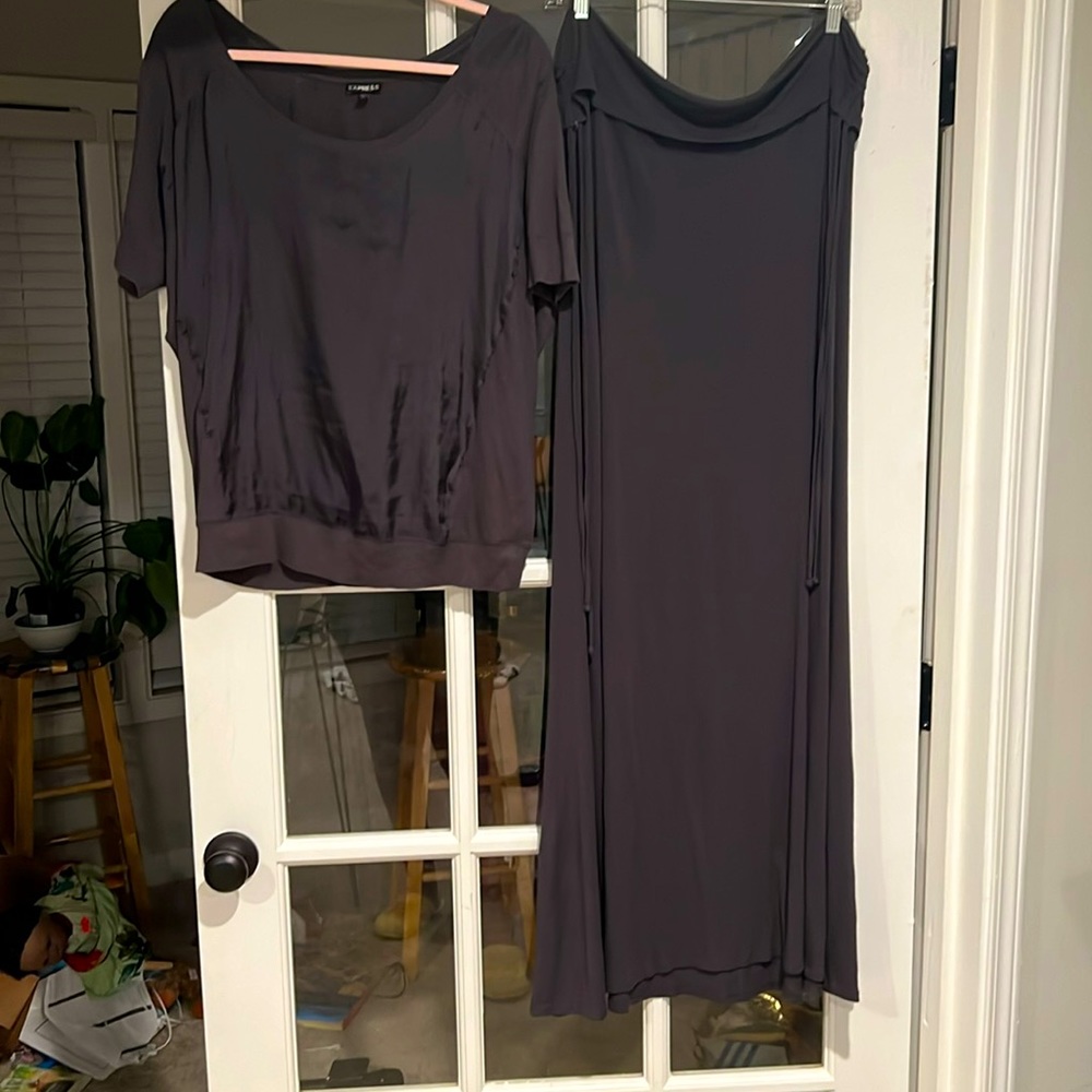 Express skirt and shirt set silky shirt